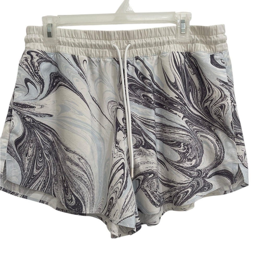 Athleta Marble Print Athletic Shorts in White and Black